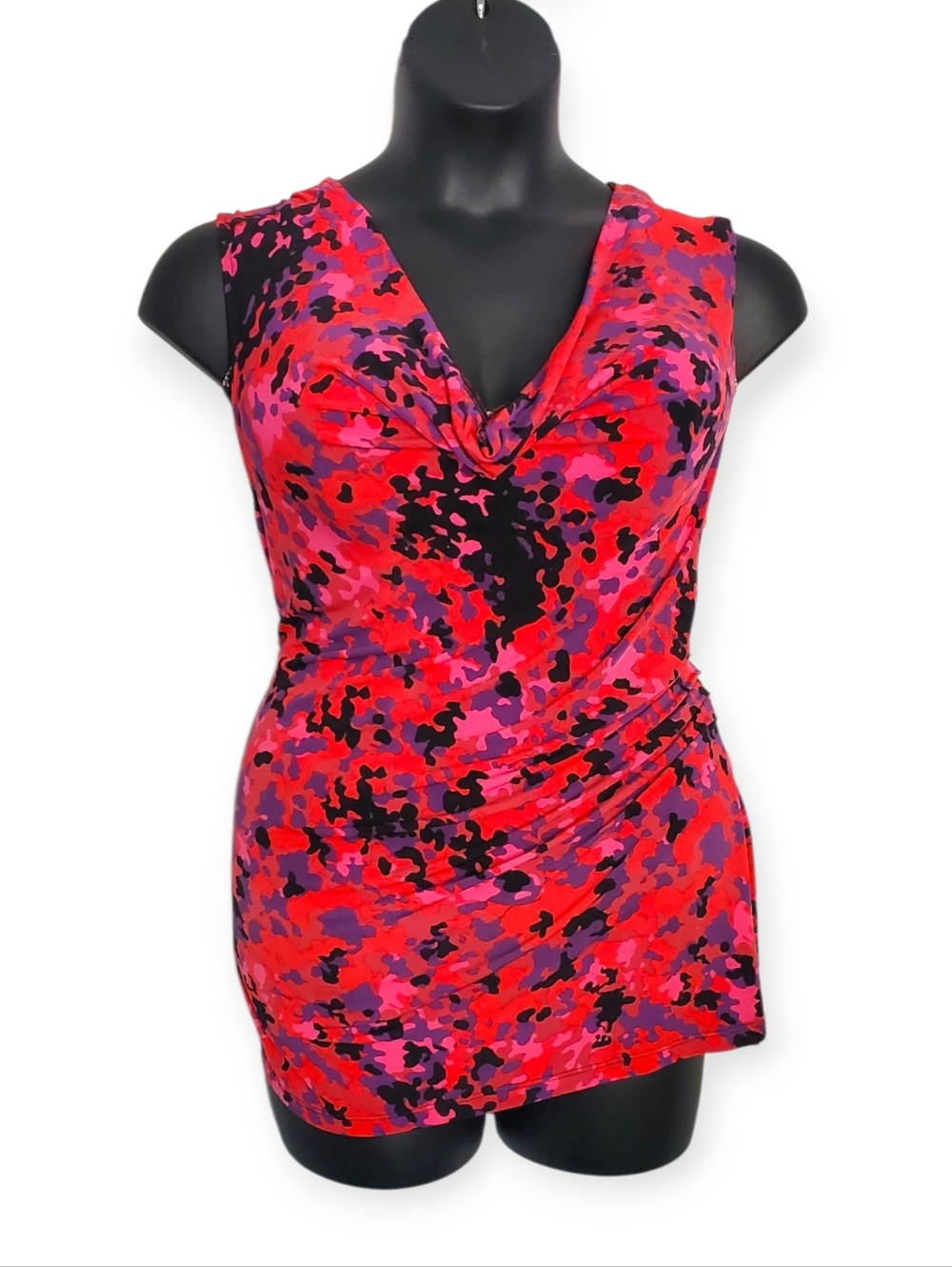 Miss Tina Pink and Purple Abstract Cowl-Neck Tank